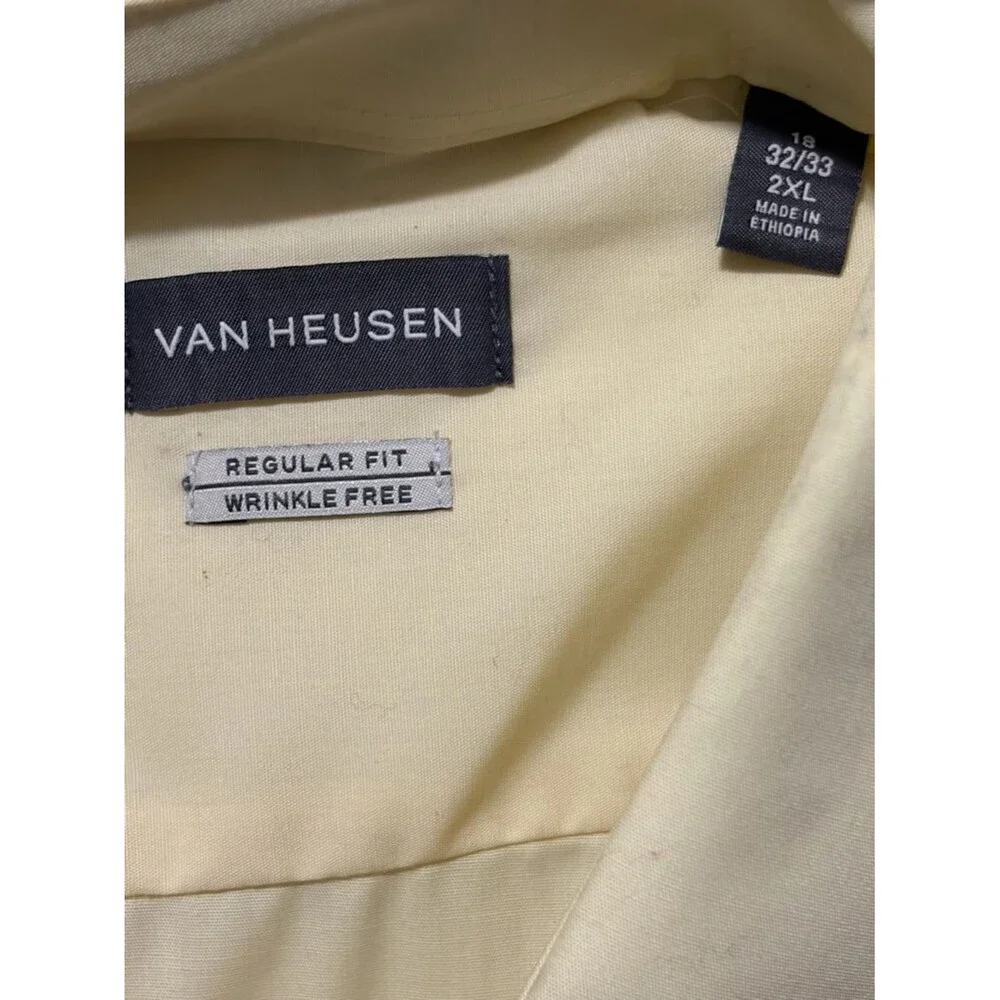 NEW Van Heusen Cream Yellow Regular Fit Stretch Wrinkle Free Dress Shirt 18 2XL